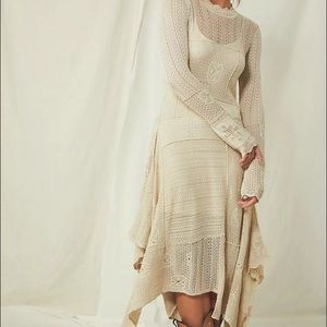 NEW Free People Snowflake Sweater Crochet Knit Dress Size Large
